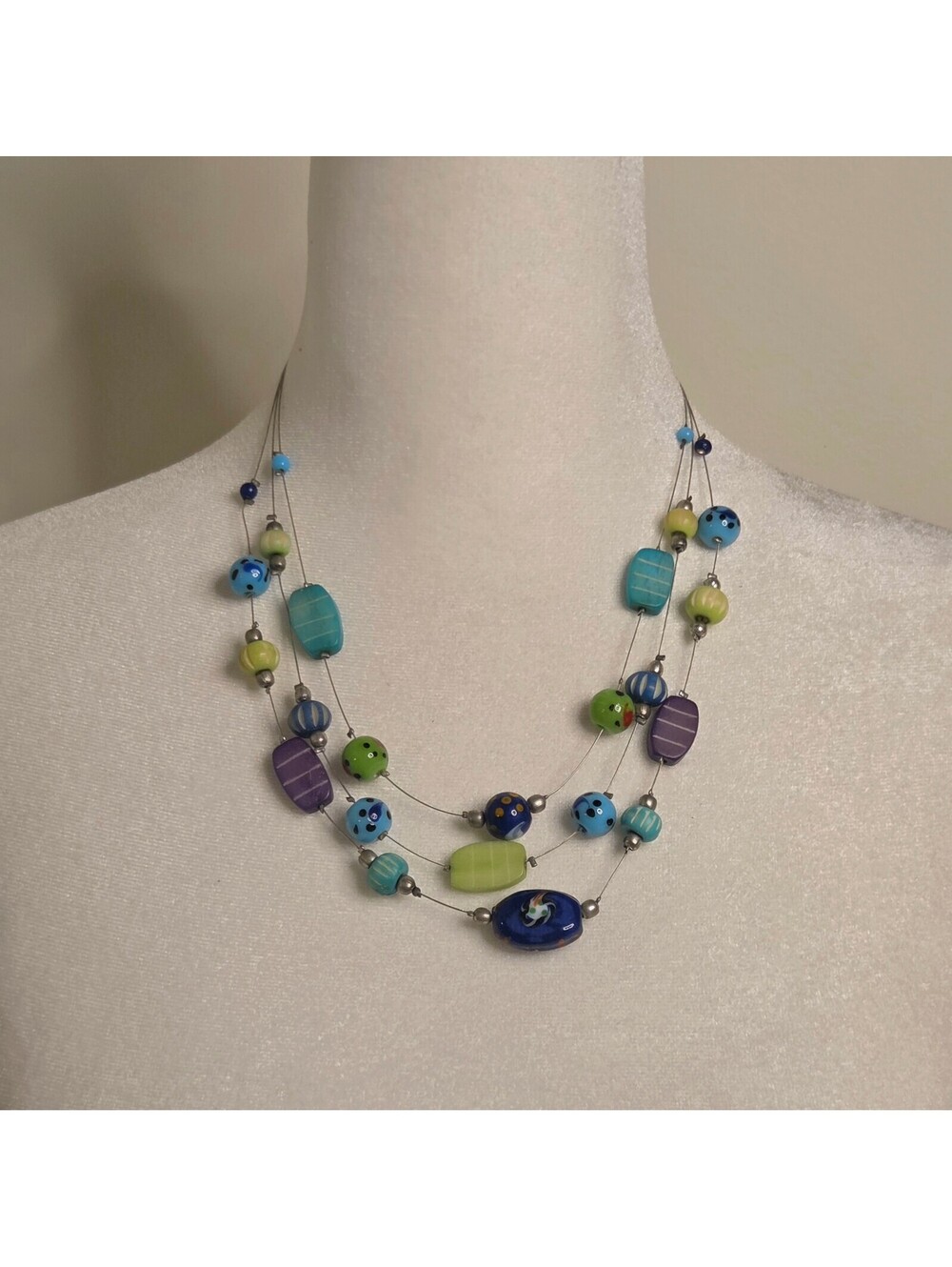 Aqua Blue & Green Artsy Beaded Layered Necklace Y2K Boho Fairy Tropical Beach